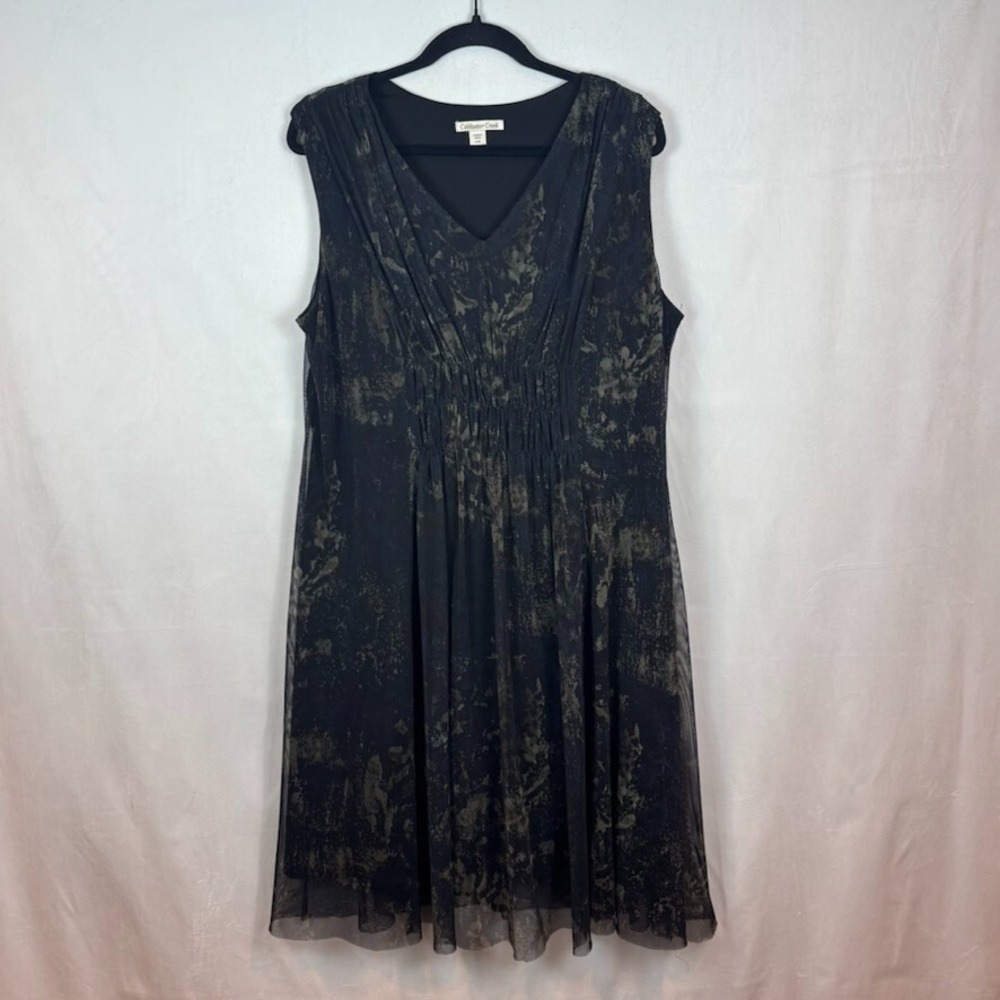 Coldwater Creek Womens Black Gold Gauzy Lined Sleeveless Dress sz 14 Petite Boho